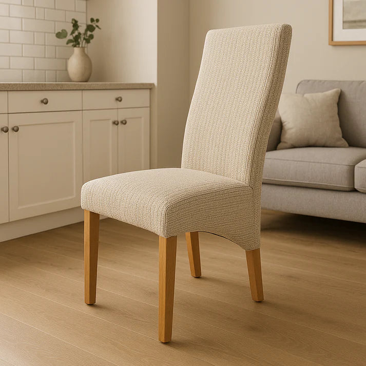 Mixed Brown Fabric Dining Chair with Oak Legs