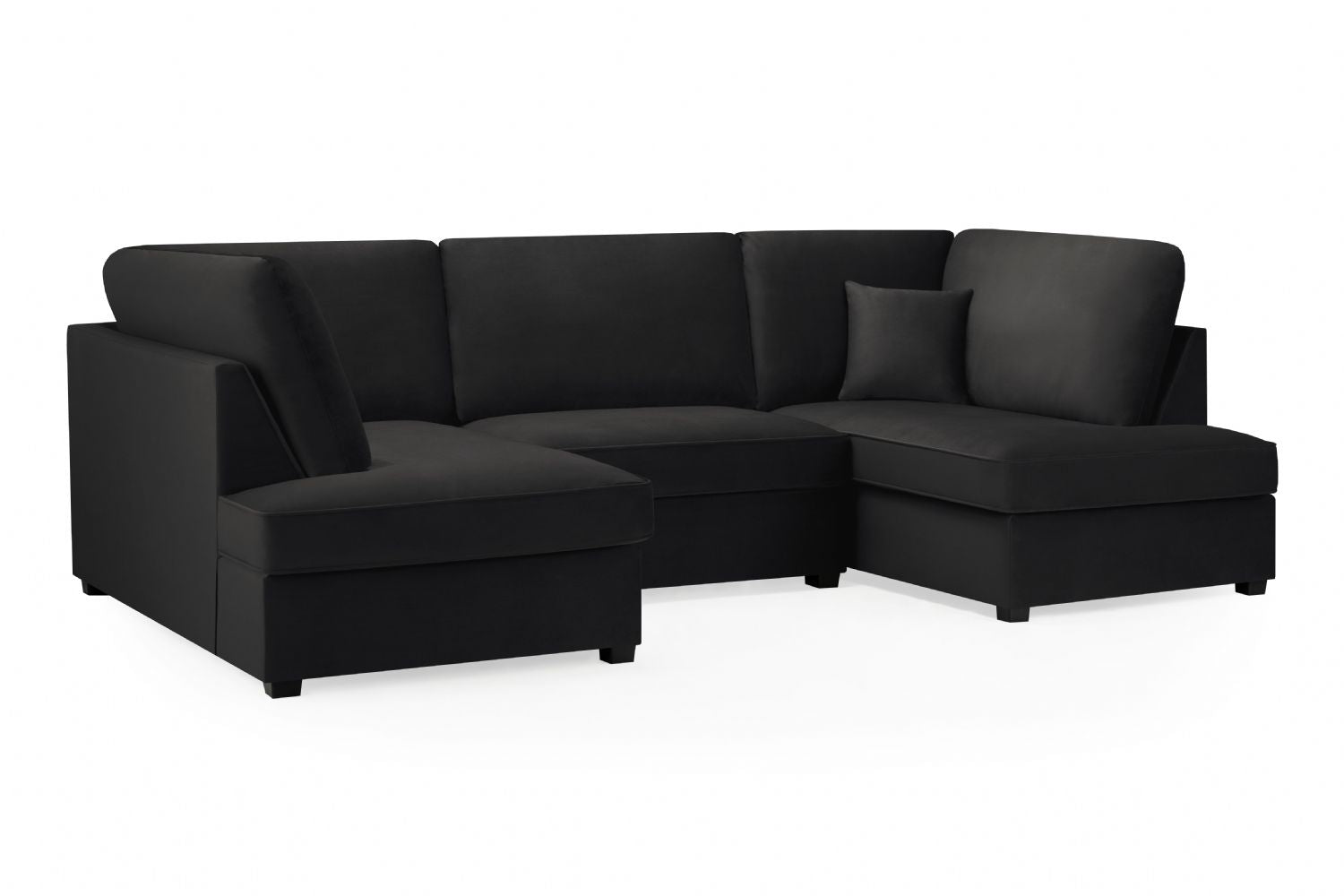 Black Fabric U Shape Plush Black Corner Sofa - Home Furniture Interiors