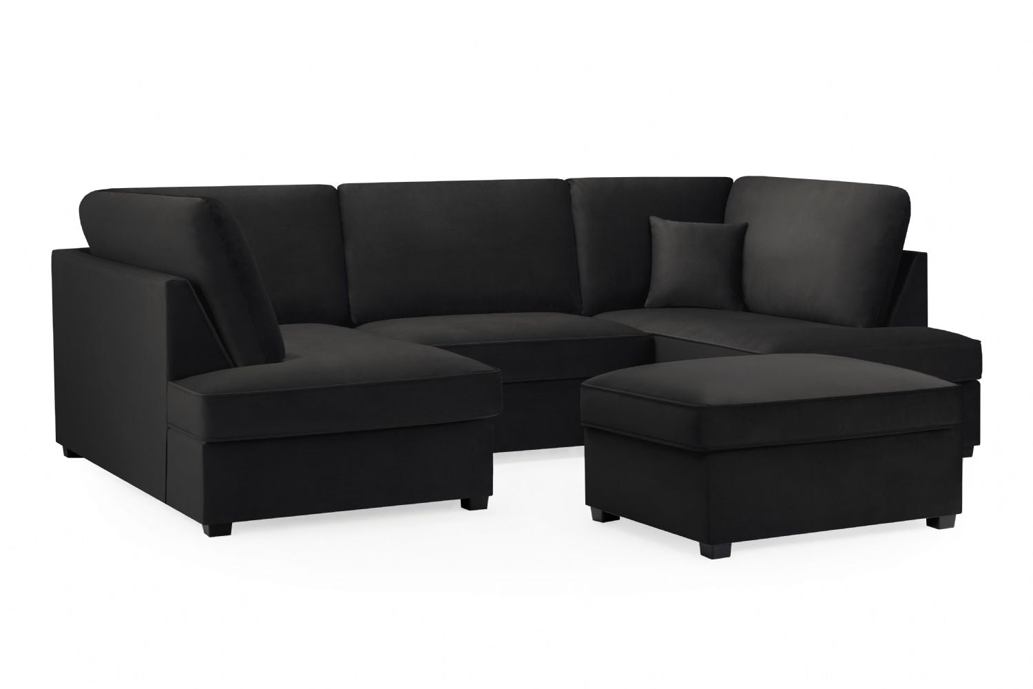 Black Fabric U Shape Plush Black Corner Sofa - Home Furniture Interiors