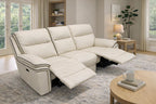 Ivory Leather Fabric Upholstery 3 Seater Recliner Sofa