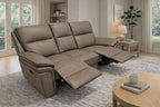 Brown Leather Fabric Upholstery 3 Seater Recliner Sofa