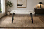 Grey Marble Effect Ceramic 1.5m/1.2m Dining Table with Black Legs