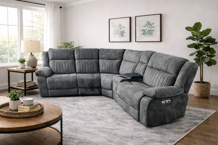Charcoal Fabric Modular Electric Recliner Corner Sofa with USB Console