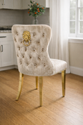 Mink Shimmer Velvet Dining Chair with Lion Knocker and Gold Legs