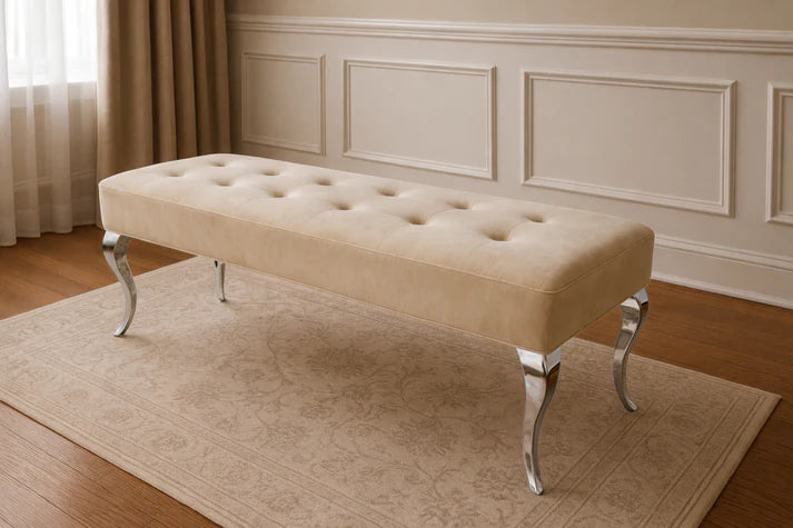 Plush Mink Velvet Bench with Chrome Italian Style Legs 130cm
