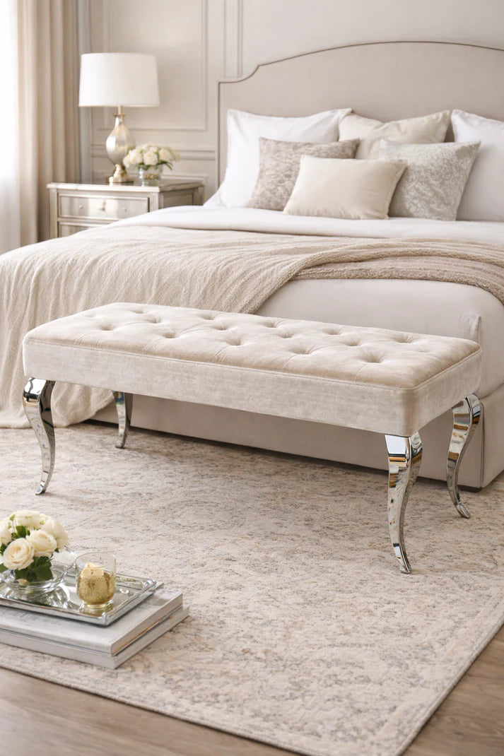 Shiny Mink Velvet Bench with Chrome Italian Style Legs 130cm