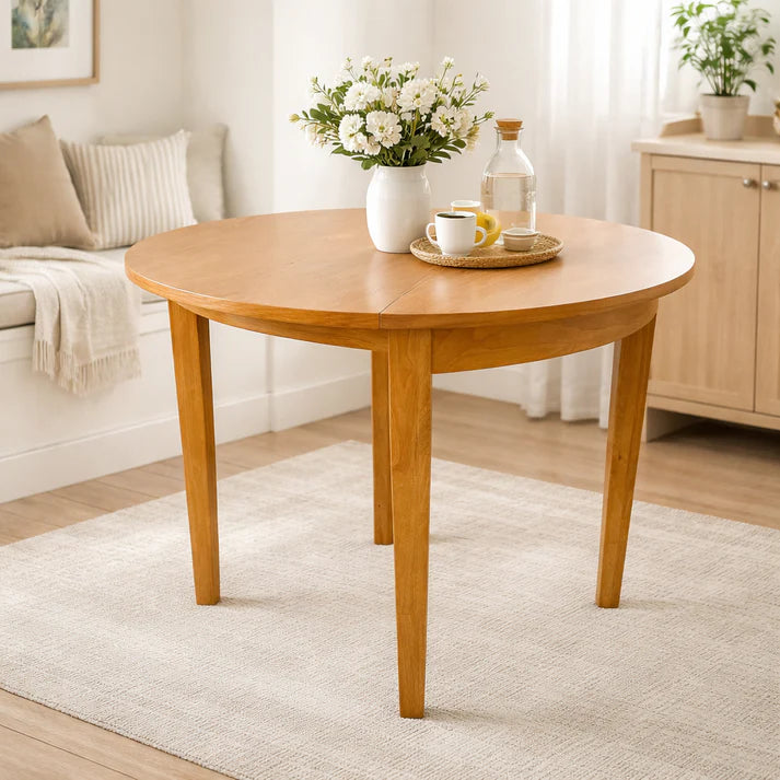 Oak Natural Finish Half Moon Extending Dining Table