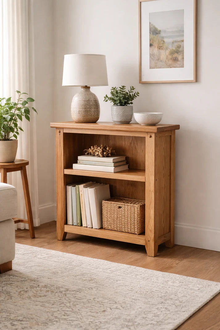 Natural Oak Low Bookcase with 2 Open Shelves
