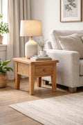 Natural Solid Oak 1 Drawer Lamp Table with Rounded Corners