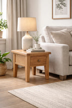 Natural Solid Oak 1 Drawer Lamp Table with Rounded Corners