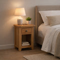 Rustic Oak 1 Drawer Bedside Table with Open Shelf Storage