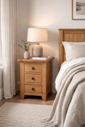 Rustic Oak 3 Drawer Bedside Table with Storage