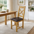 Natural Oak Cross Back Dining Chair with Dark Brown Padded Seat