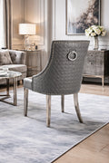 Dark Grey PU Dining Chair with Ring Knocker and Chrome Legs