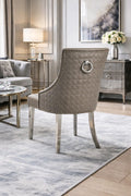 Light Grey PU Dining Chair with Ring Knocker and Chrome Legs