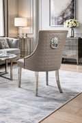 Light Grey PU Dining Chair with Lion Knocker and Chrome Legs