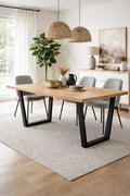 Industrial Large Oak Effect 150cm Rectangular Dining Table with Black Metal Legs