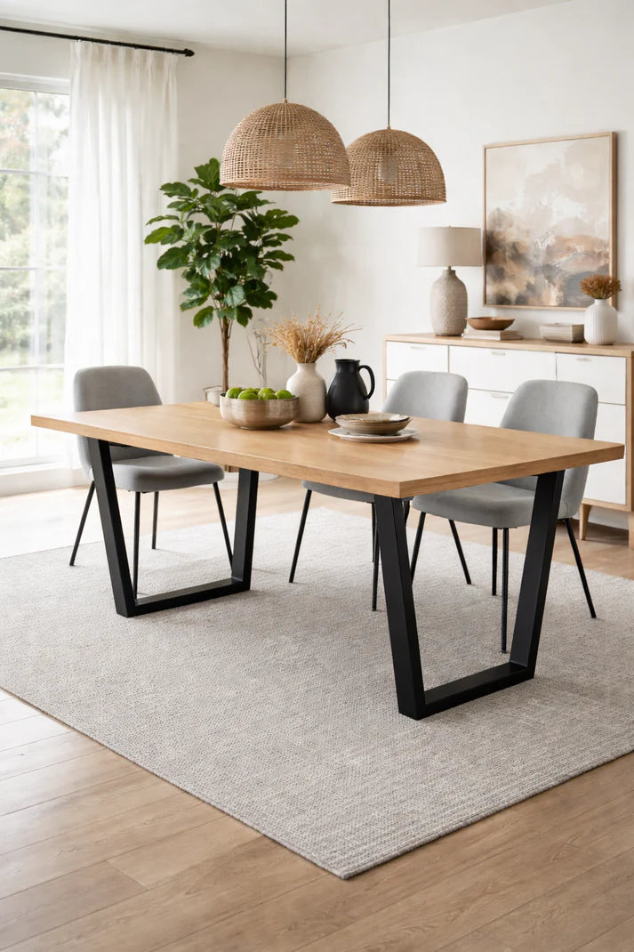 Industrial Large Oak Effect 150cm Rectangular Dining Table with Black Metal Legs