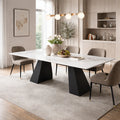 White Marble Effect Ceramic 6 Seater Rectangular Dining Table with Black Angular Legs