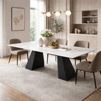 White Marble Effect Ceramic 6 Seater Rectangular Dining Table with Black Angular Legs