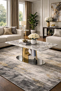 Grey Marble Effect Coffee Table with Gold and Silver Metal Pedestal Base