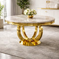 White Marble Effect 1.3m Round Dining Table with Gold Pedestal Base