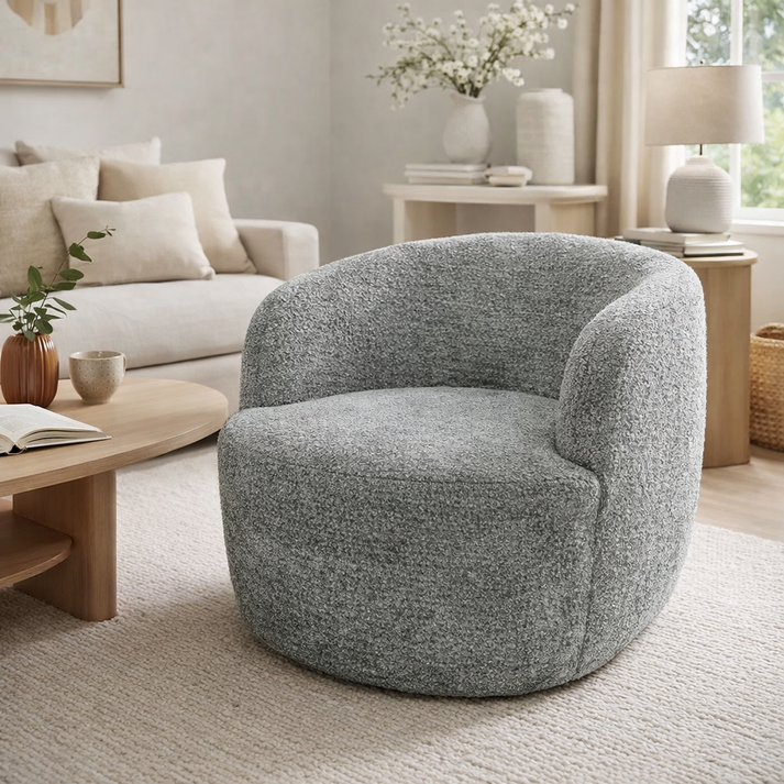 Grey Boucle Swivel Tub Chair with 360 Degree Rotation