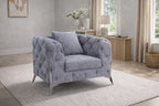 Grey Fabric Chesterfield Sofa Chair with Chrome Accent Legs