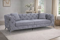 Grey Fabric Chesterfield 3 Seater Sofa with Chrome Accent Legs