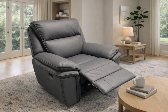 Grey Leather Fabric Upholstery Sofa Recliner Armchair