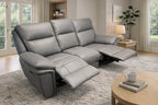Grey Leather Fabric Upholstery 3 Seater Recliner Sofa