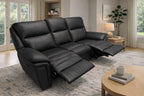 Black Leather Fabric Upholstery 3 Seater Recliner Sofa