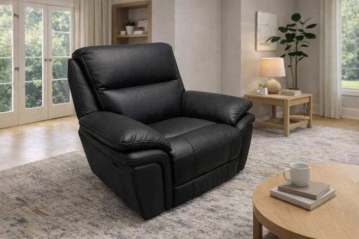 Black Leather Fabric Upholstery Sofa Recliner Armchair