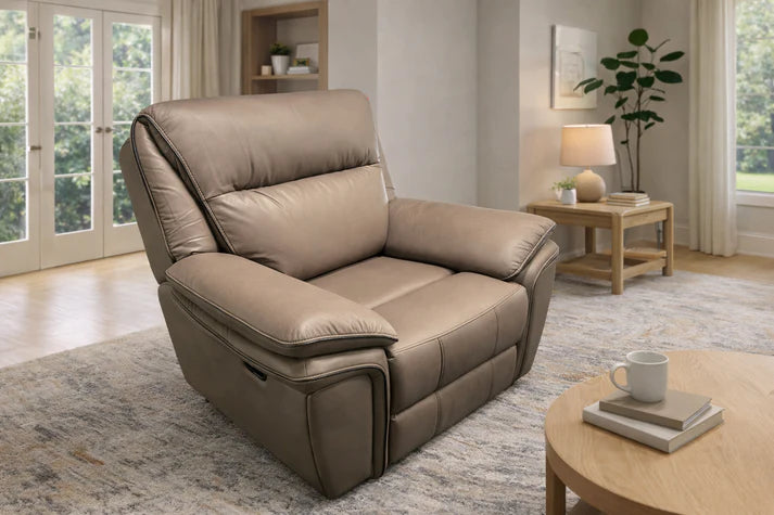 Brown Leather Fabric Upholstery Sofa Recliner Armchair