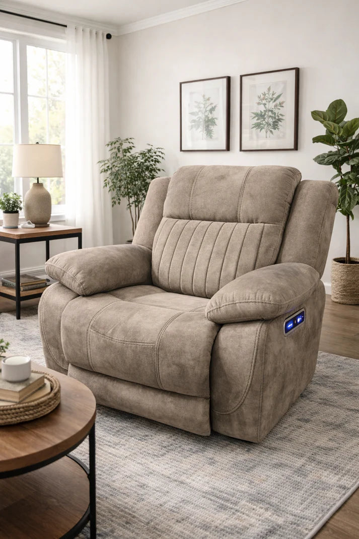 Brown Fabric Electric Recliner Chair with USB Charging