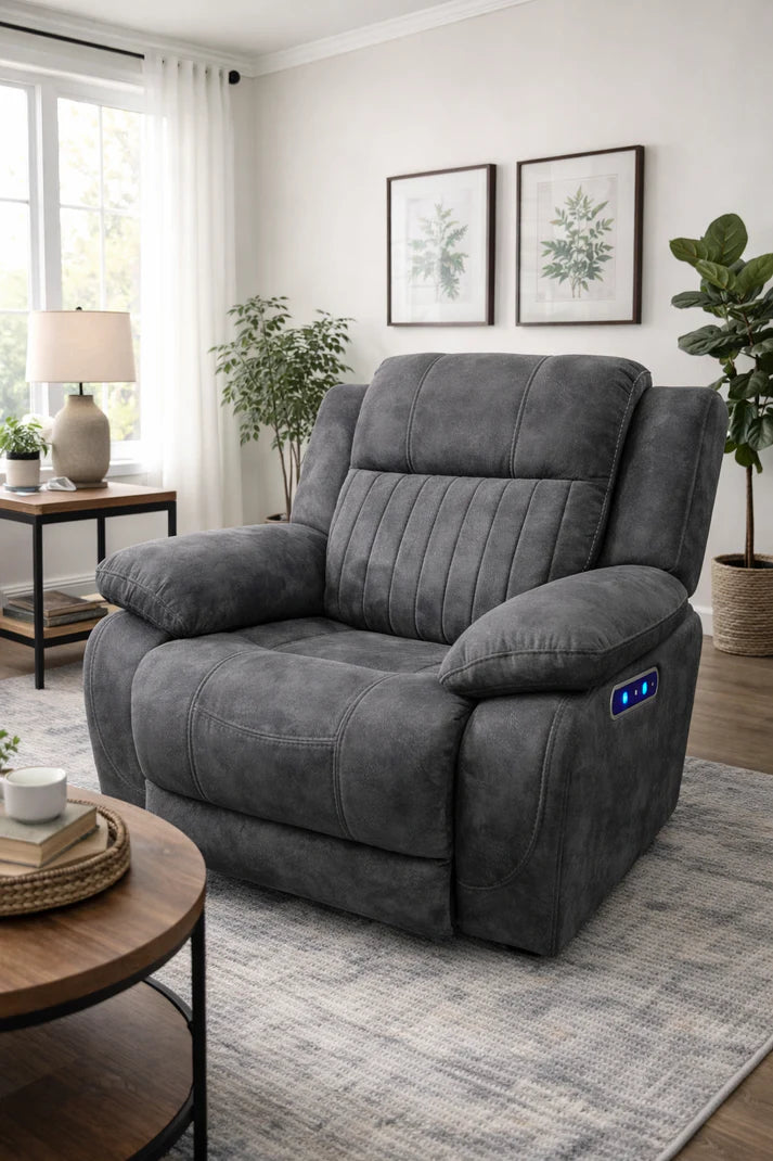 Charcoal Fabric Electric Recliner Chair with USB Charging