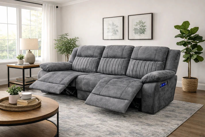 Charcoal Fabric 3 Seater Electric Recliner Sofa