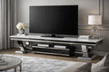 White Marble Effect TV Stand with Chrome Circular Pedestal Base