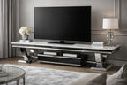 White Marble Effect TV Stand with Chrome Circular Pedestal Base
