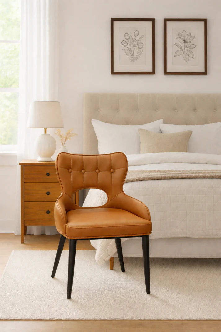 Tan PU Upholstered Dining Chair with Black Legs (Marbella)