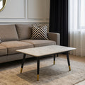 Grey Ceramic Coffee Table with Black Legs and Gold Accents