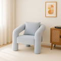 Light Grey Boucle Accent Chair with Curved Arms and Matching Cushion