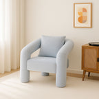 Light Grey Boucle Accent Chair with Curved Arms and Matching Cushion
