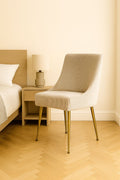 Ivory Velvet Dining Chair with Ribbed Back and Gold Metal Legs