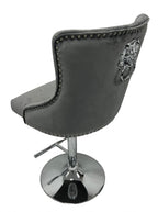 Dark Grey Velvet Bar Stool with Lion Knocker and Chrome Pedestal Base
