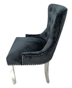 Black Velvet Dining Chair with Ring Knocker and Chrome Legs