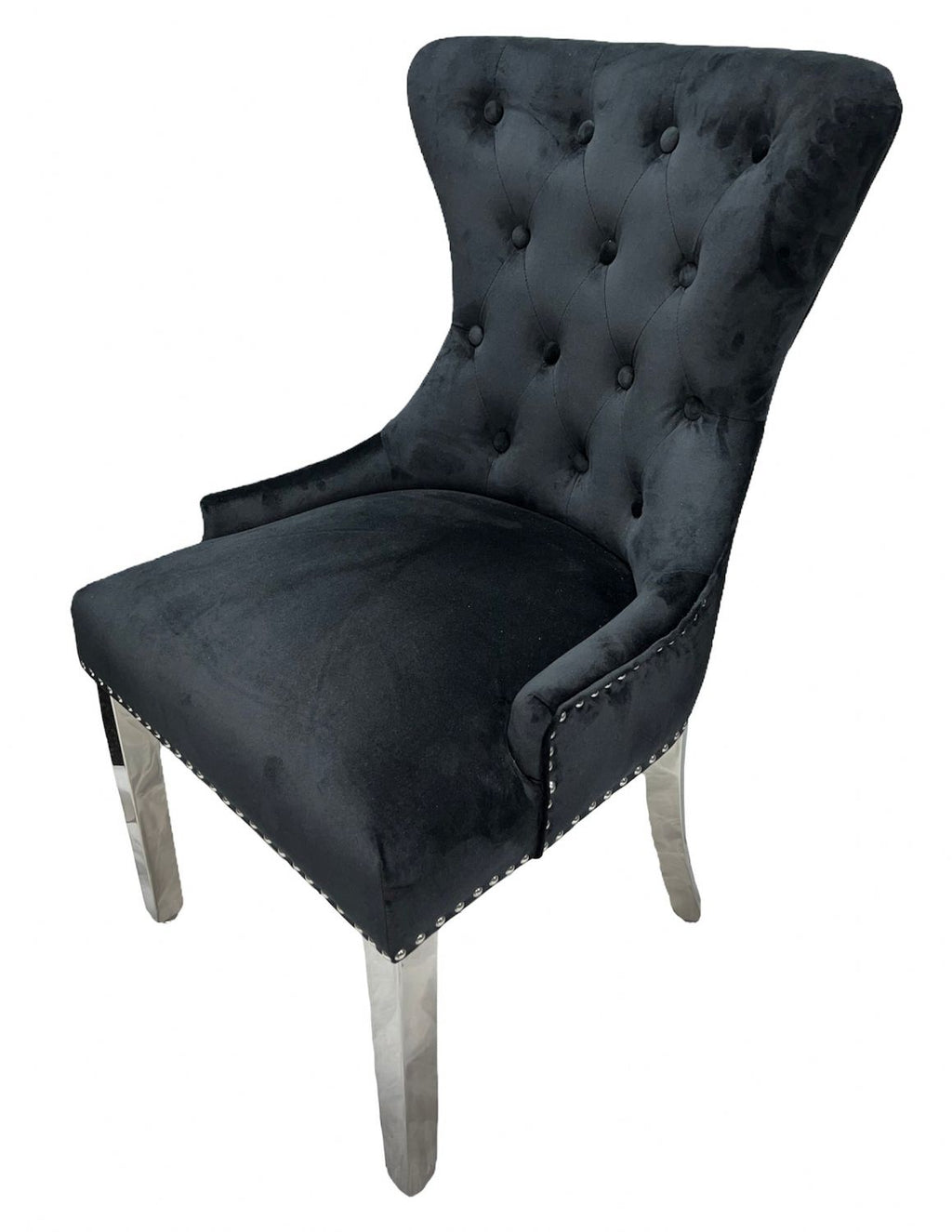 Black Velvet Dining Chair with Ring Knocker and Chrome Legs