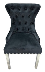 Black Velvet Dining Chair with Ring Knocker and Chrome Legs
