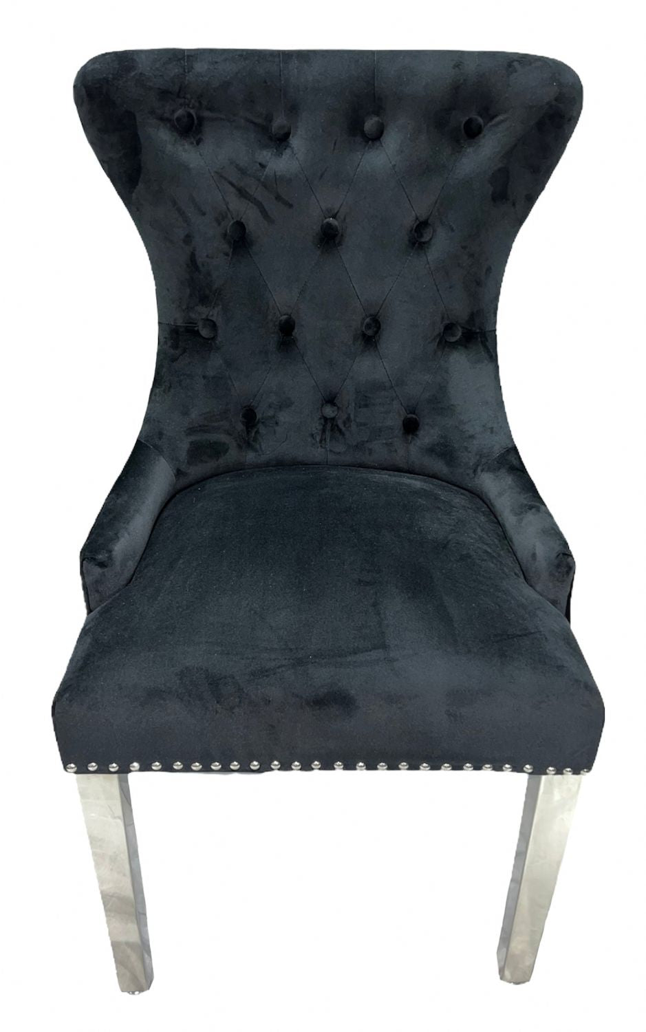 Black Velvet Dining Chair with Ring Knocker and Chrome Legs