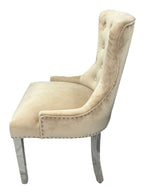 Cream Velvet Dining Chair with Lion Knocker and Chrome Legs